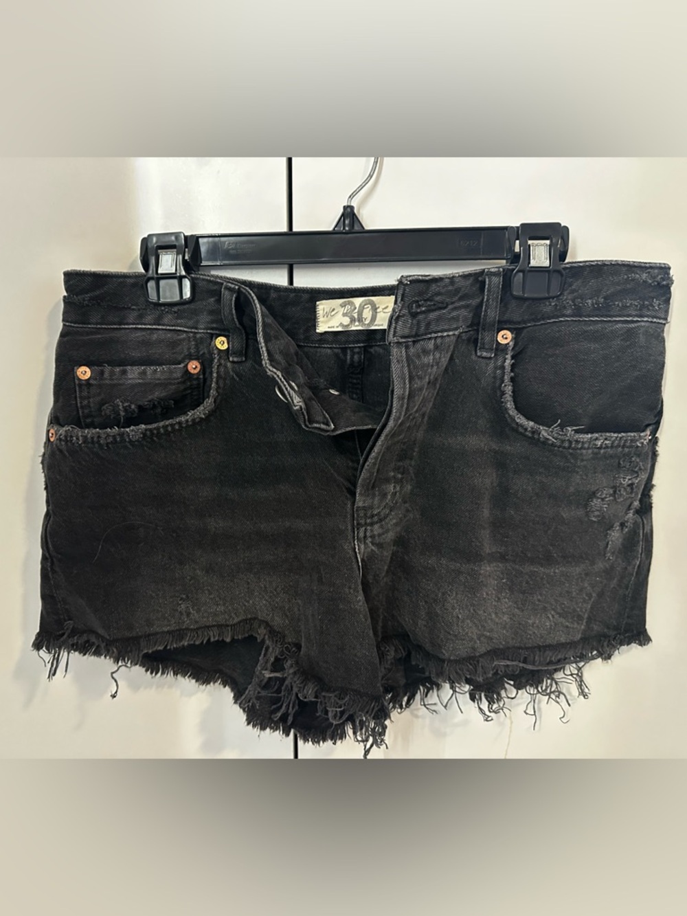 Free People Black Distressed Denim Jean Shorts